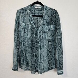ZAPA PARIS L Women's Long Sleeve Sheer Snakeskin Print Button Down Shirt Blouse